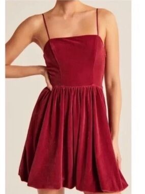 Abercrombie Red Velvet Bubble Hem Mini Dress NWT